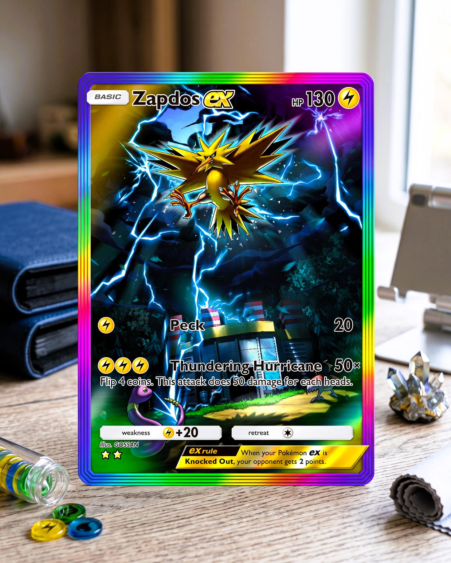 Carte personnalisée physique de poche TCG | Zapdos EX Arc-en-ciel A1-276 – Genetic Apex