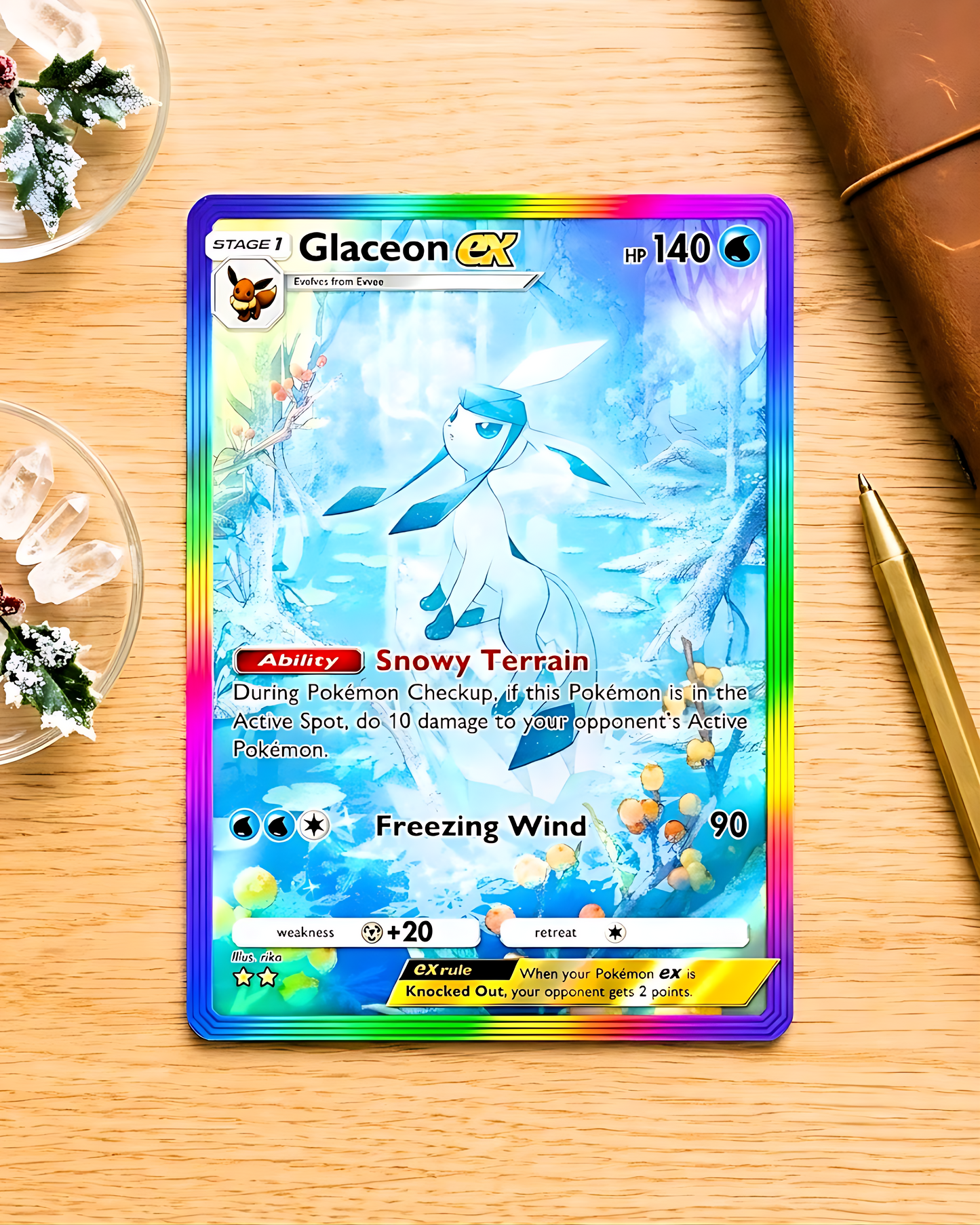TCG Pocket Physical Custom Card | Glaceon EX Rainbow A2a-092 – A2a-Triumphant Light