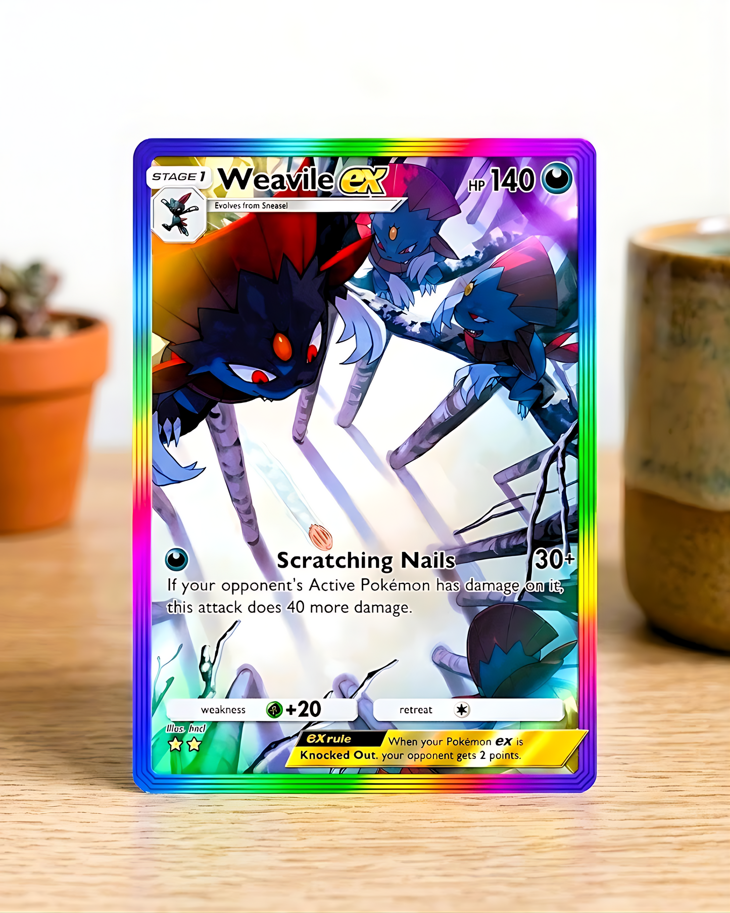TCG Pocket Physical Custom Card | Weavile EX Rainbow A2-201 – Space-Time Smackdown