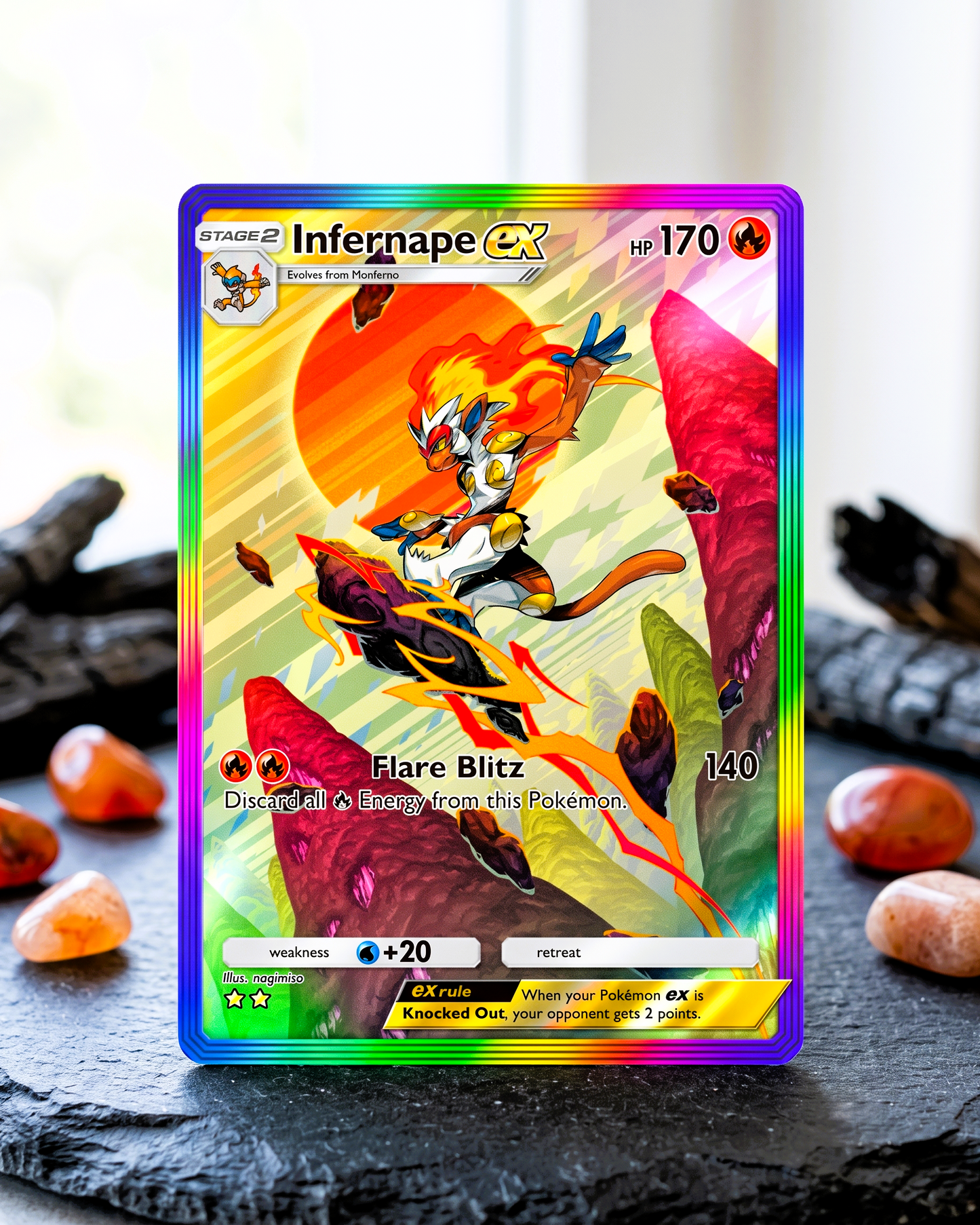 TCG Pocket Physical Custom Card | Infernape EX Rainbow A2-197 – Space-Time Smackdown