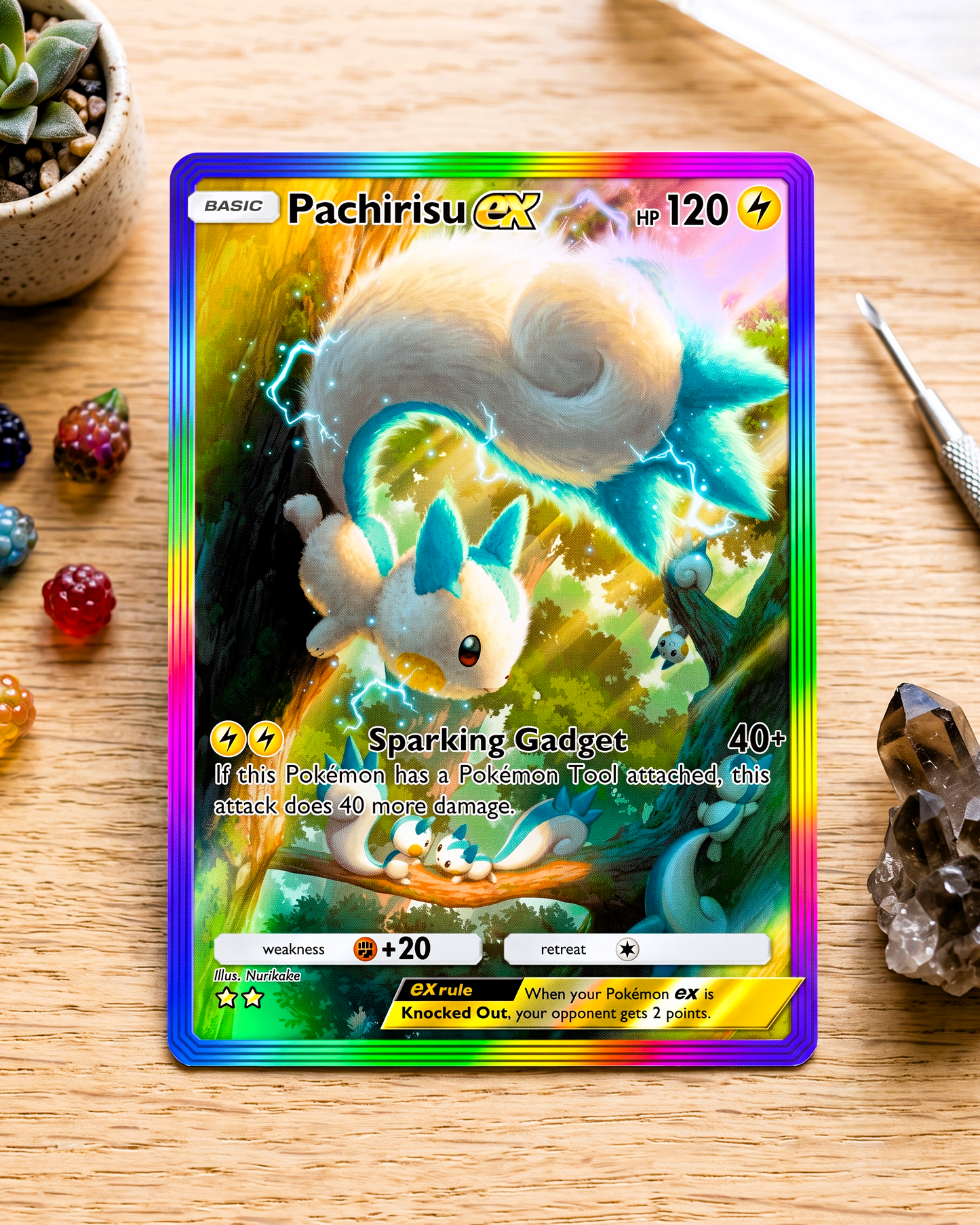 TCG Pocket Physical Custom Card | Pachirisu EX Rainbow A2-198 – Space-Time Smackdown