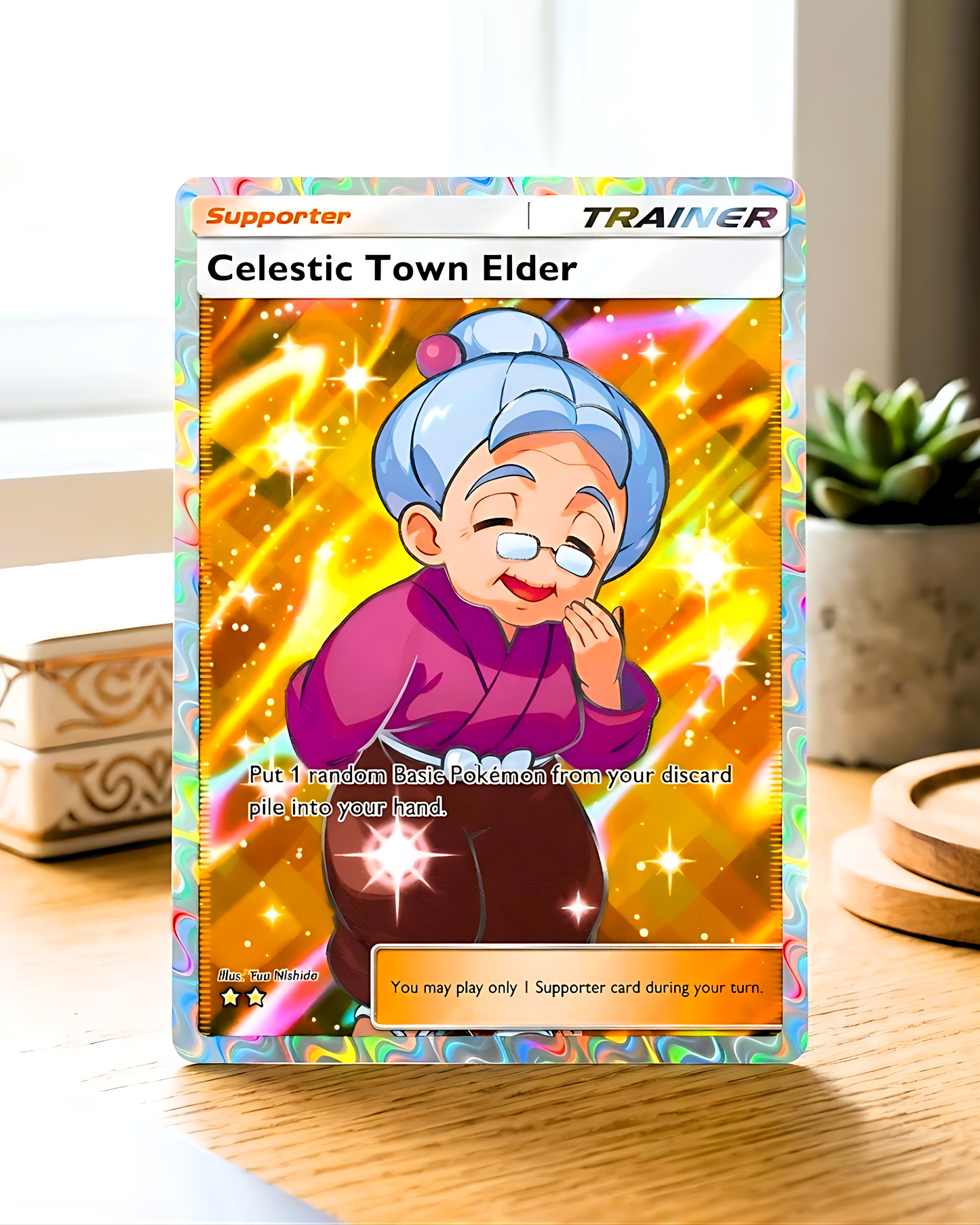 TCG Pocket Physical Custom Card | Trainer Celestic Town Elder Full Art A2a-088 – A2a-Triumphant Light
